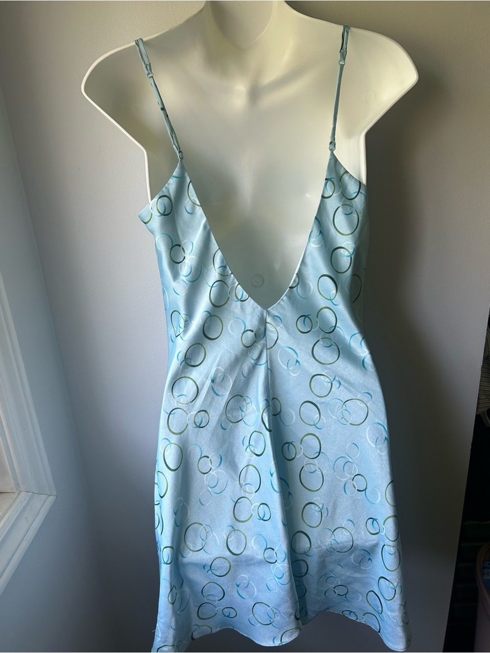 ⚡️2 for $38 La Senza Light Blue Satin-Style Chemise Slip Dress Circular Print - Picture 3 of 7